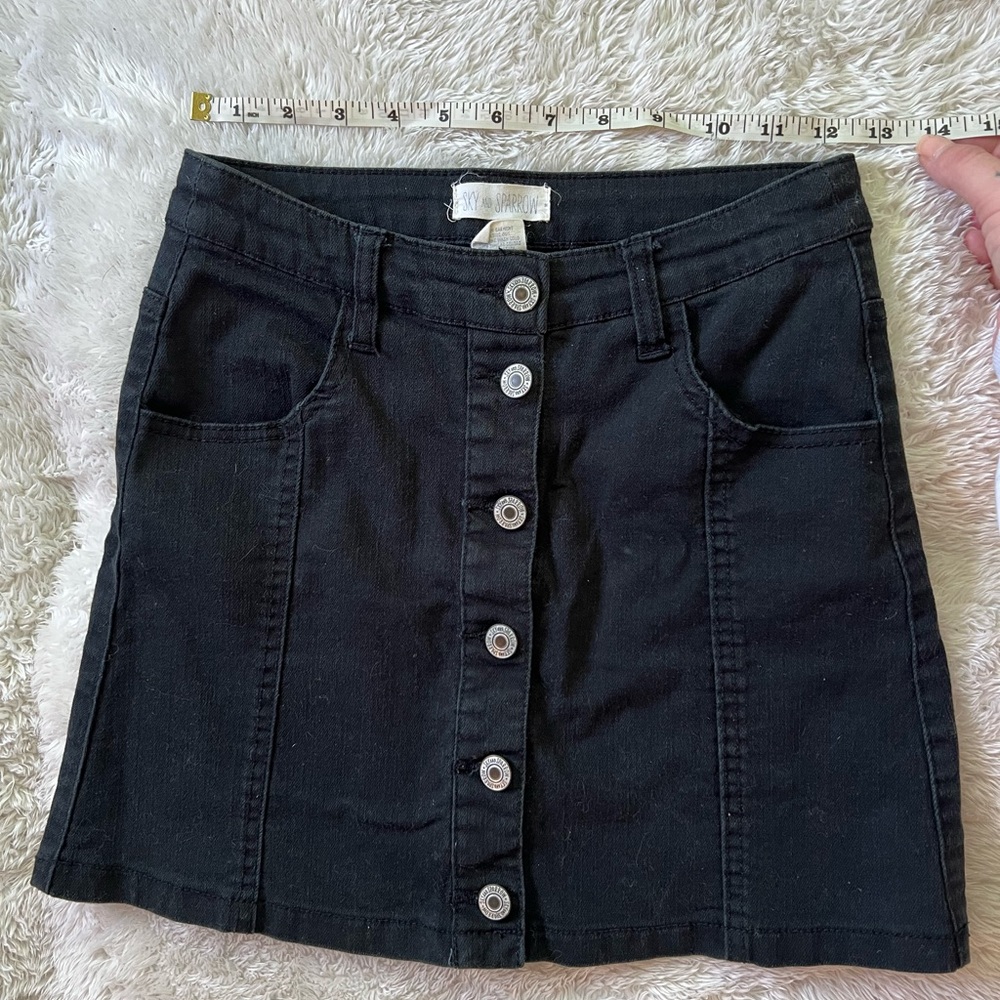 Black Button-Front Denim Skirt